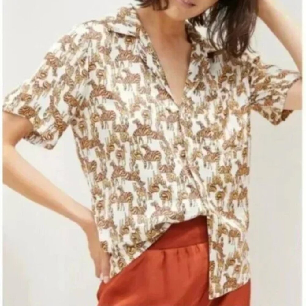 ⭐️ Postcard Zebra Peasant Hipster Hippie Modern Minimal Art Boho Button Blouse